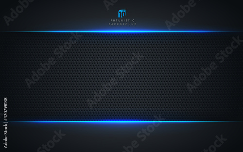 Abstract template technology style metallic blue shiny color black frame layout modern tech design background and dark metal texture. Modern futuristic concept. Vector illustration