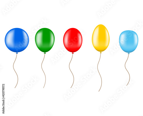 A vector set of isolated glossy balloons on white background of different shapes. Vector illustration.