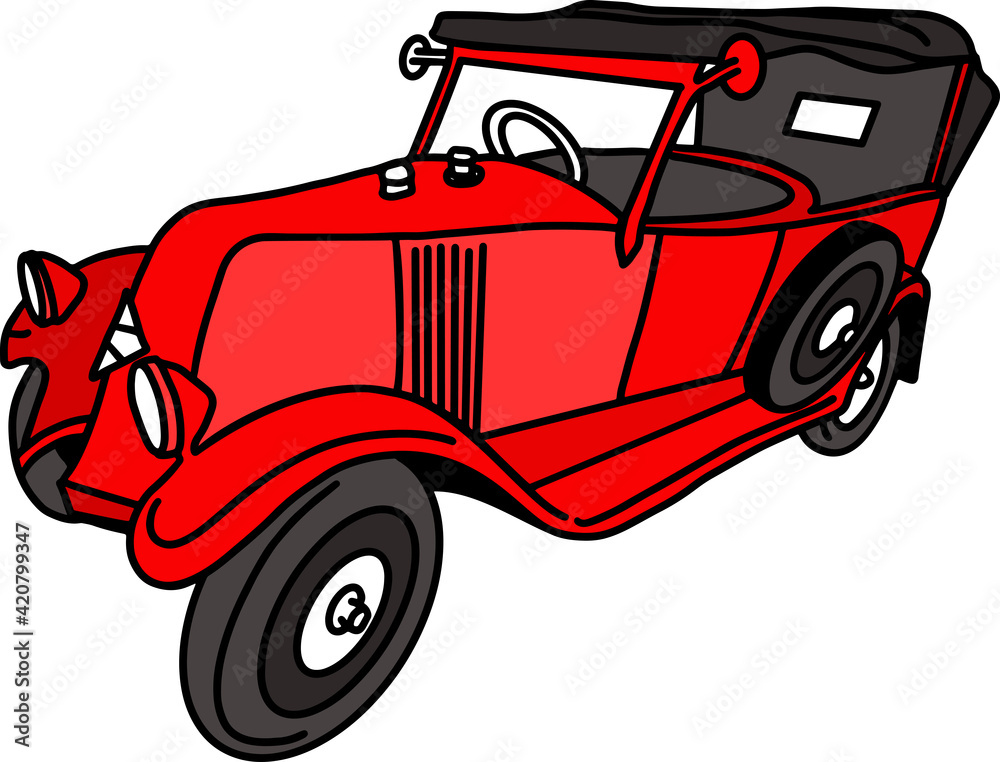 Red retro car sketch. Vintage vector illustration.