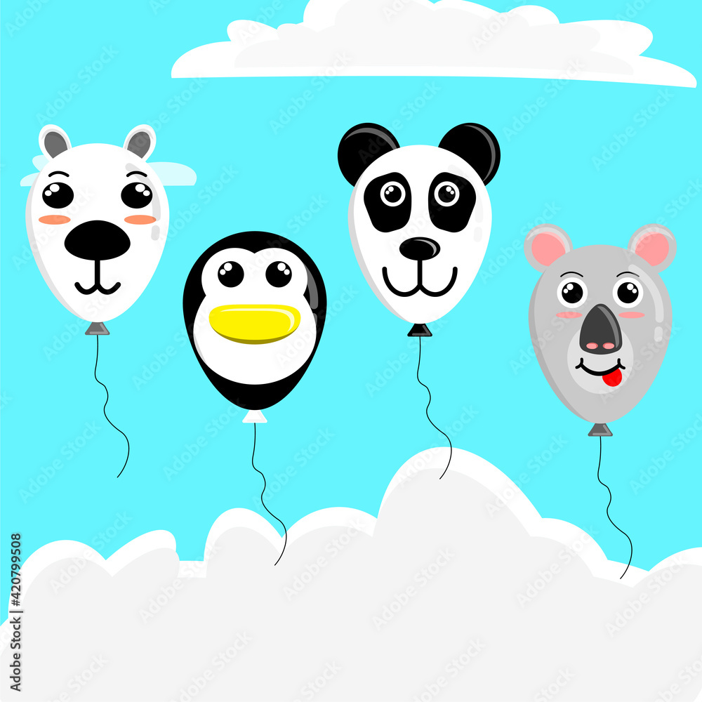 Fototapeta premium Illustration vector graphic cartoon character of patterned balloons of polar bear, penguin, panda and koala. Suitable for the design of children's balloon products