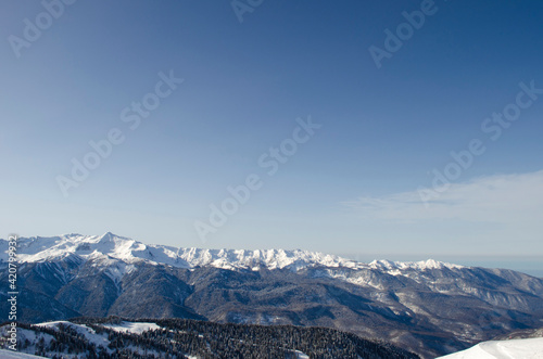 View from the top of the Caucasus mountains in the ski resort Rosa Khutor Russia