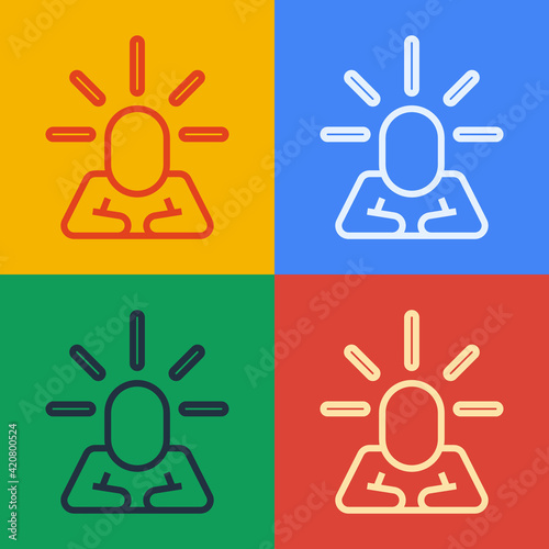 Pop art line Depression and frustration icon isolated on color background. Man in depressive state of mind. Mental health problems. Vector