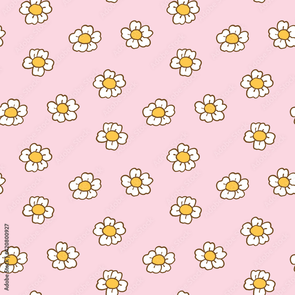 Seamless Pattern of Hand Drawn Flower Design on Pink Background Seamless Pattern of Hand Drawn Flower Design on Pink Background
