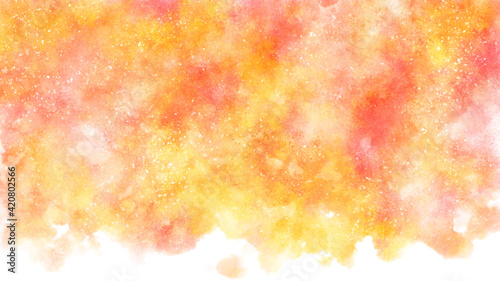 オレンジ、赤の水彩の筆の跡、背景素材、テクスチャ