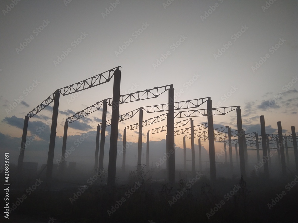 metal supports industrial building frame in smoke construction