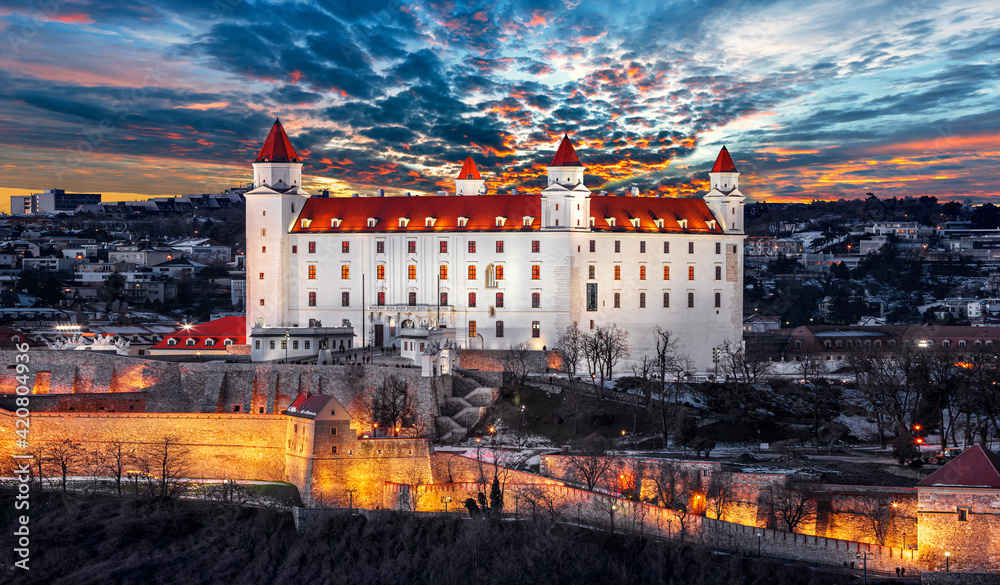 Bratislava castle , parliament and Danube river and beautiful fall day , Slovakia