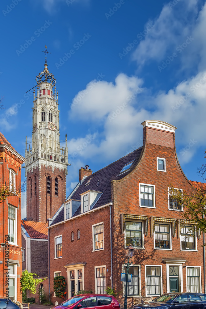 Obraz premium Tower of the Bakenesserkerk, Haarlem, Netherlands