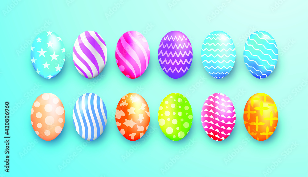 Fototapeta premium Colorful easter eggs with realistic style collection