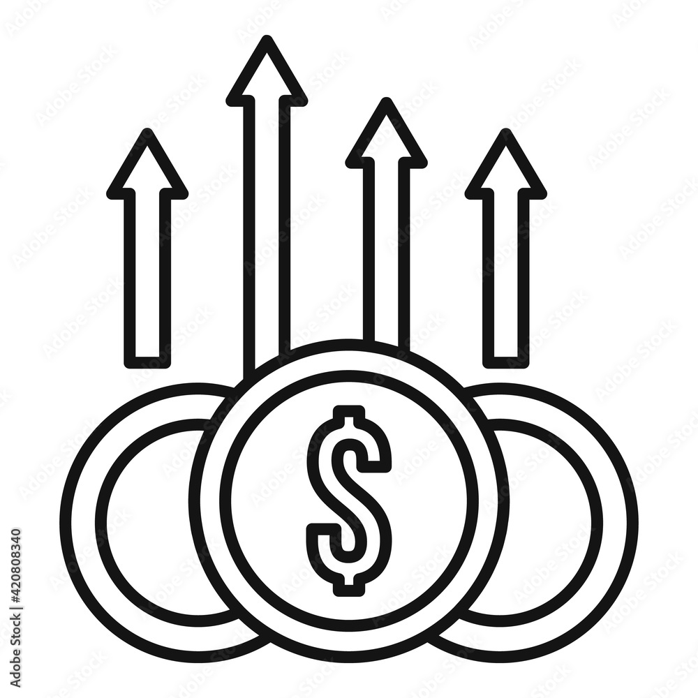 Growing coins icon, outline style