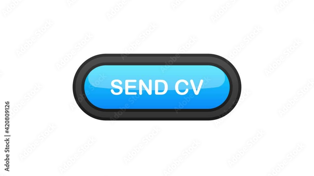 Send CV blue realistic 3D button isolated on white background. Hand clicked. Motion graphic. Send CV blue realistic 3D button isolated on white background. Hand clicked. Motion graphic.