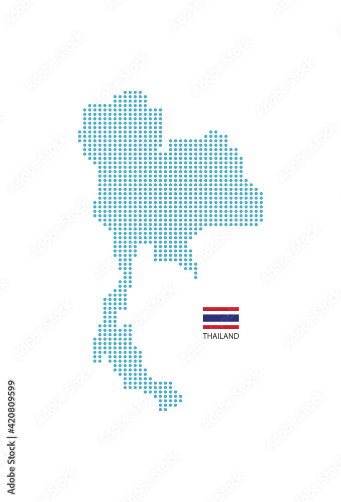 Thailand map design blue circle, white background with Thailand flag.