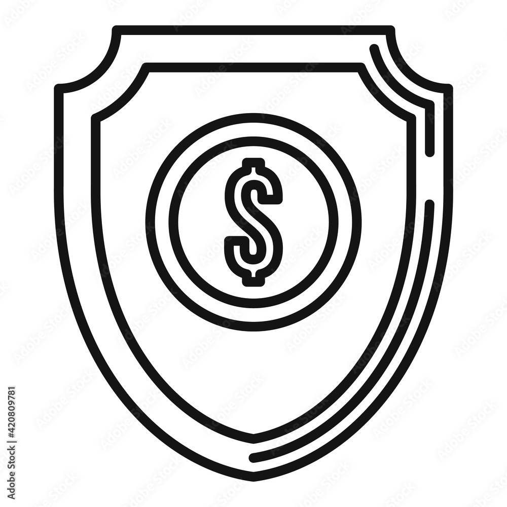 Shield dollar icon, outline style Shield dollar icon, outline style