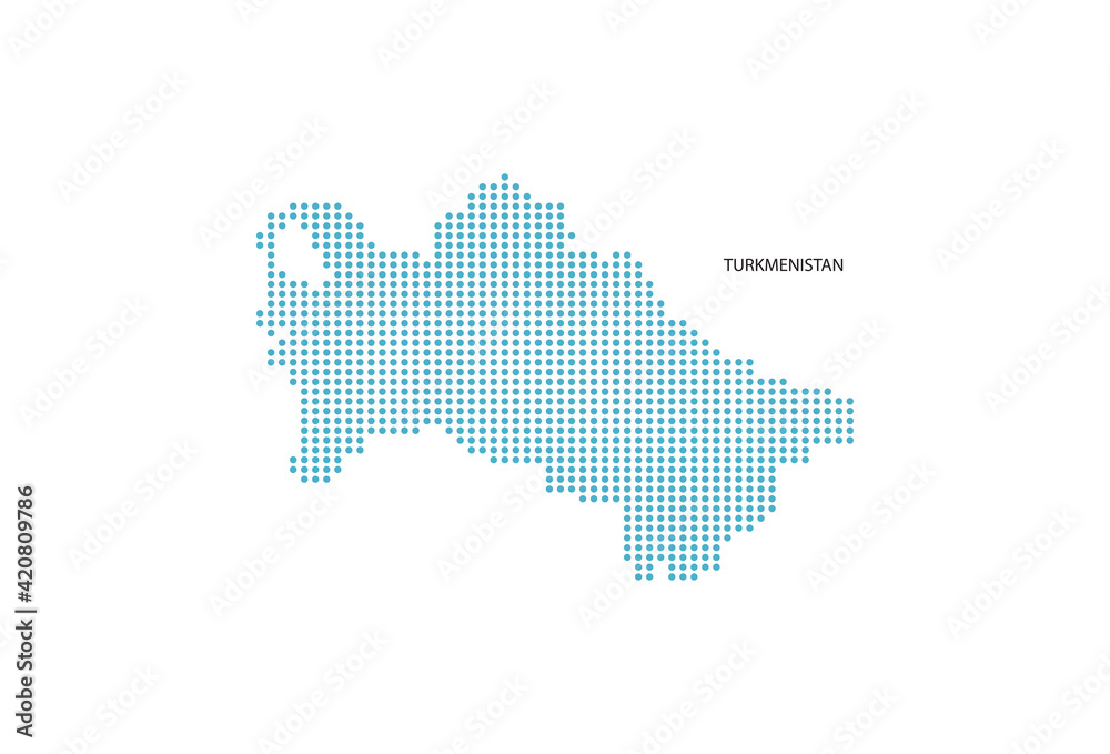 Turkmenistan map design blue circle, white background with Turkmenistan flag.