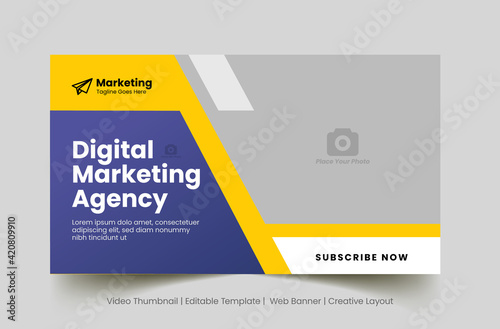 Editable video thumbnail design. Customizable web banner template and thumbnail. Video cover  photo fully editable for social media