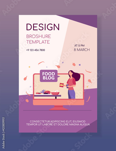 Food blogger giving workshop. Cooking online, video lesson, chef. Flat vector illustration. Blogging, training, education concept for banner, website design or landing web page