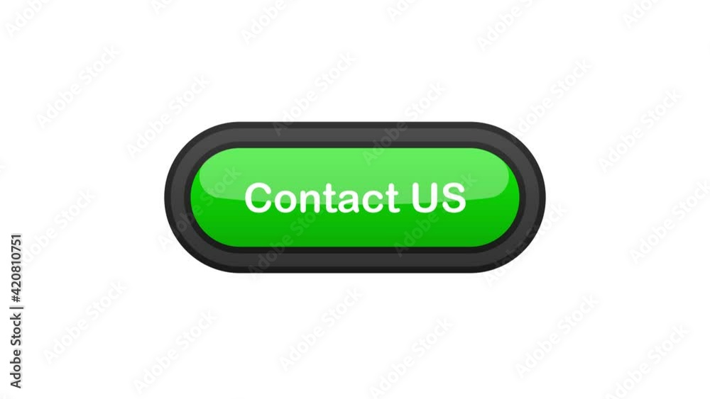 Contact US green realistic 3D button isolated on white background. Hand clicked. Motion graphic.