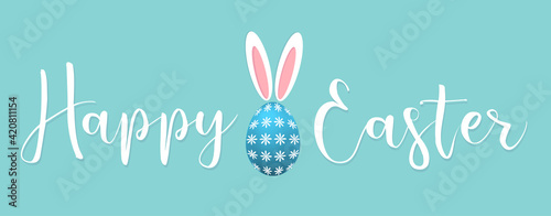 Happy Easter banner. Trendy Easter design with typography, eggs and bunny ears, vector illustration © danijelala