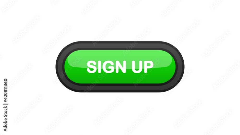 Sign UP green realistic 3D button isolated on white background. Hand clicked. Motion graphic. Sign UP green realistic 3D button isolated on white background. Hand clicked. Motion graphic.