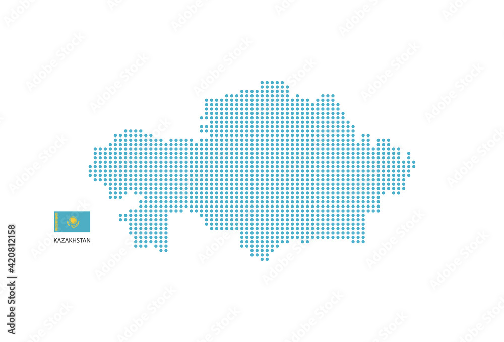 Kazakhstan map design blue circle, white background with Kazakhstan flag. 