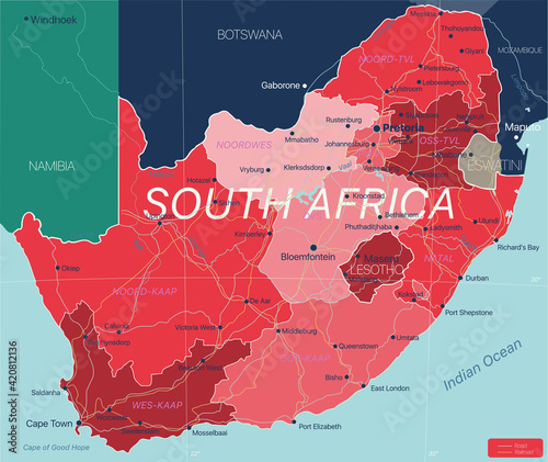 South Africa country detailed editable map