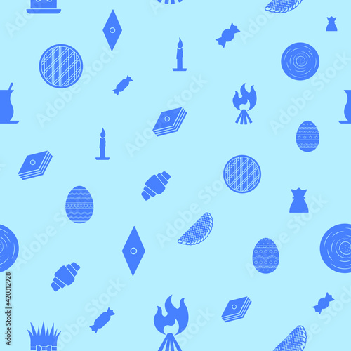 Vector seamless pattern of Nowruz attributes. Nowruz holiday pattern background.