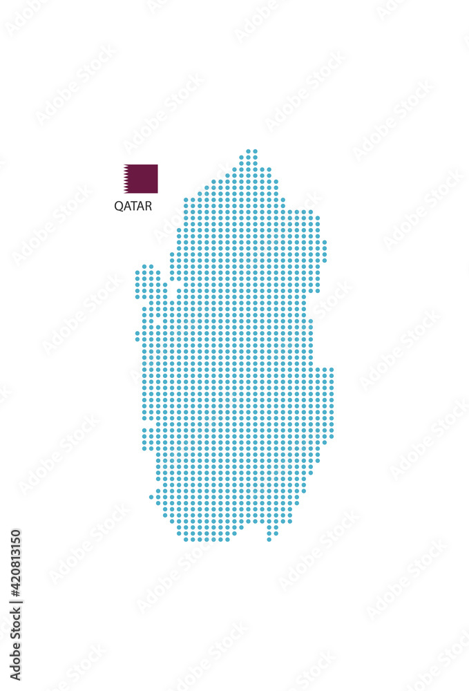 Qatar map design blue circle, white background with Qatar flag.