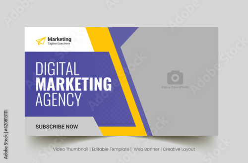 Editable video thumbnail design. Customizable web banner template and thumbnail. Video cover  photo fully editable for social media