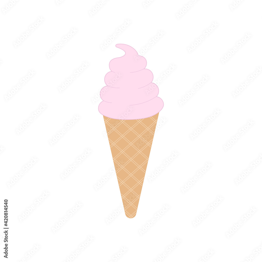 Ice cream in waffle cone in flat design