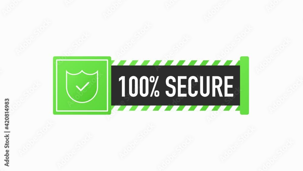 100 percent SECURE green sign. Striped frame. Banner isolated on white background. Motion graphic. 100 percent SECURE green sign. Striped frame. Banner isolated on white background. Motion graphic.