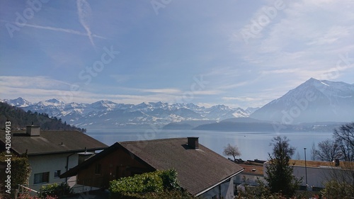 Thun, lake view, swiss, japan, national flag