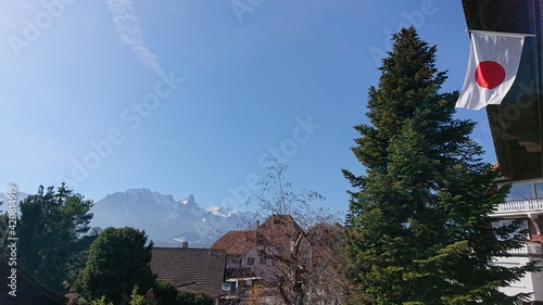 Thun, lake view, swiss, japan, national flag