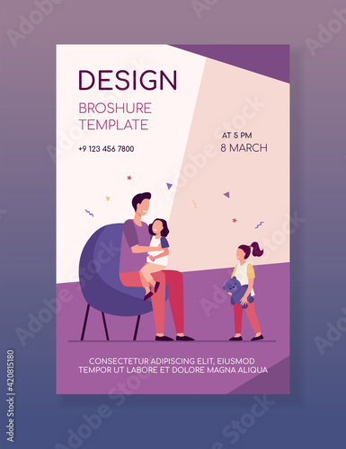 Dad giving attention to only one child. Daughter, parent, toy flat vector illustration. Parenthood and relationship concept for banner, website design or landing web page