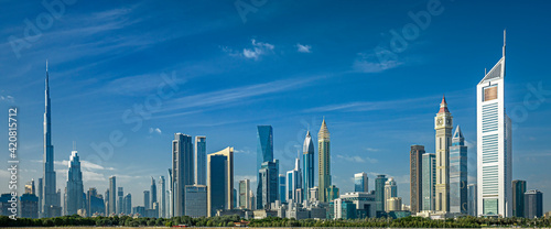 Dubai luxury and famous frontline at sunrise, United Arab Emirates photo
