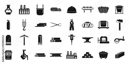 Metallurgy tools icons set, simple style