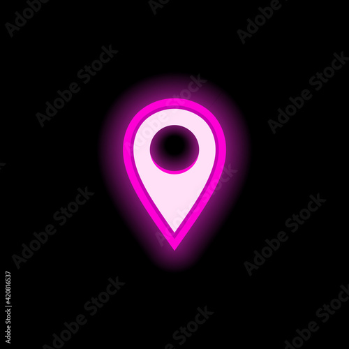 Neon location icon retro pink glowing sign night light advertising vector illustration.