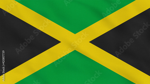 Jamaica Crumpled Fabric Flag. Jamaica Banner, Caribbean Flags. Celebration. Flag Day. Patriots. Surface Texture. Background Fabric.