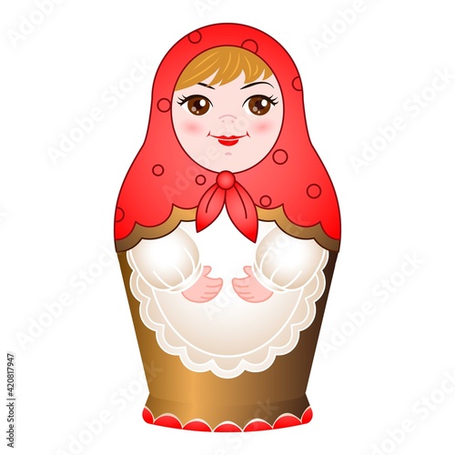 Wooden nested doll icon, cartoon style