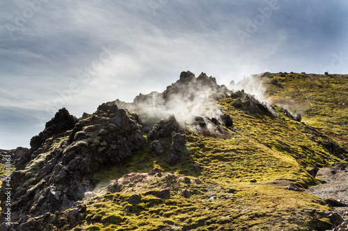 Volcanic activity landscape in Landmannalaugar, Fjallabak Nature Reserve, Iceland, Europe photo