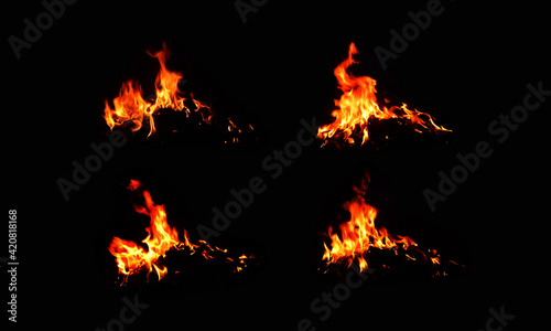 The set of 4 thermal energy flames image set on a black background.