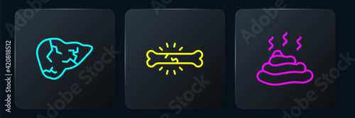 Set line Hepatitis virus, Shit and Bone pain. Black square button. Vector