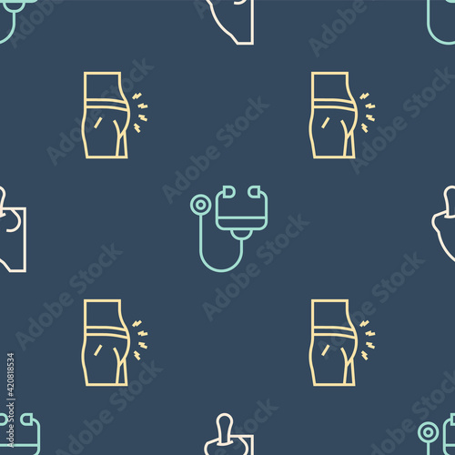 Set line Runny nose, Abdominal bloating and Stethoscope on seamless pattern. Vector