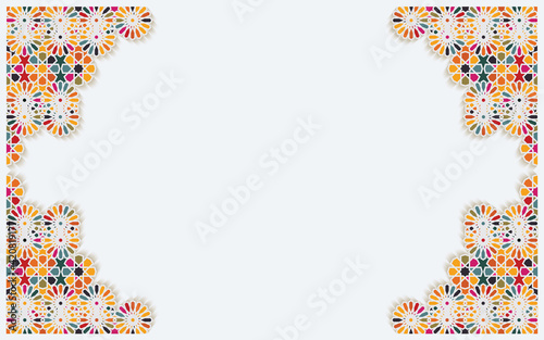 Ornamental colorful patterned relief in arabic style of islamic mosque, holidays greeting card for Ramadan Kareem