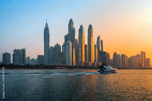 DUBAI ,UNITED ARAB EMIRATES-FEBRUARY  Beautifull ,  Dubai downtown at the sunset, Dubai, United 
 