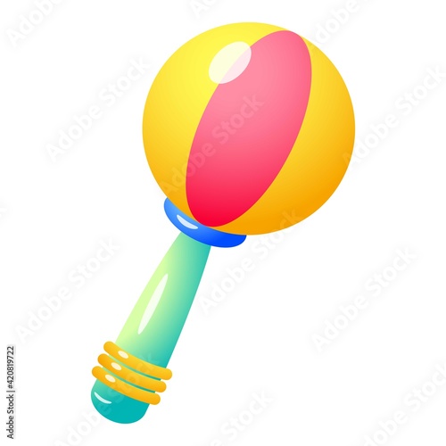 Baby rattle icon, cartoon style