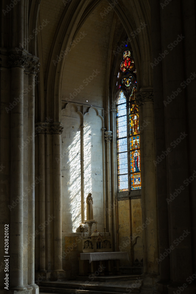 Troyes, France - September 26, 2018: Statue of Maria in Troyes Cathedral France