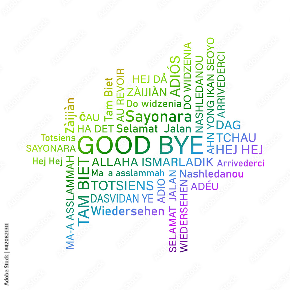 Word Goodbye people different languages. International community. Word Goodbye people different languages. International community.