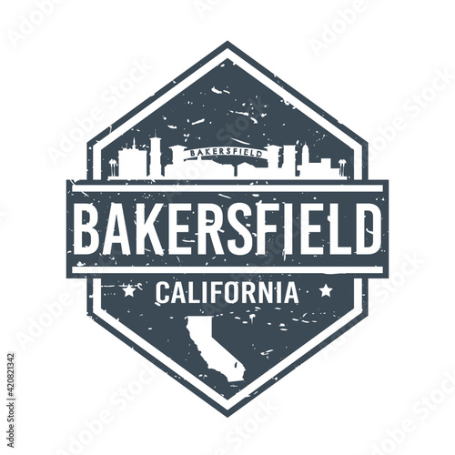 Bakersfield, CA, USA Travel Stamp Icon. Skyline City Design Tourism Diamond. Vector Illustration Grunge.