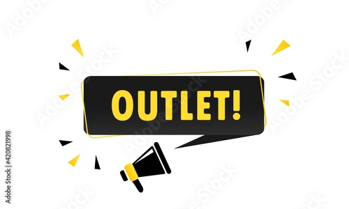 Megaphone with Outlet speech bubble banner. Loudspeaker. Can be used for business, marketing and advertising. Vector EPS 10. Isolated on white background