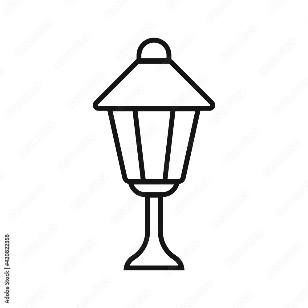 simple linear vector image drawing abstract logo icon garden lantern chandelier lighting isolated black on white background