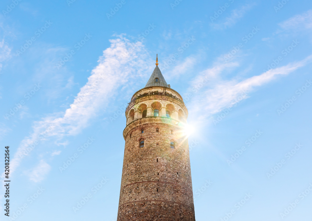 Close detailed view of the Galata Tower, Istanbul, Turkey